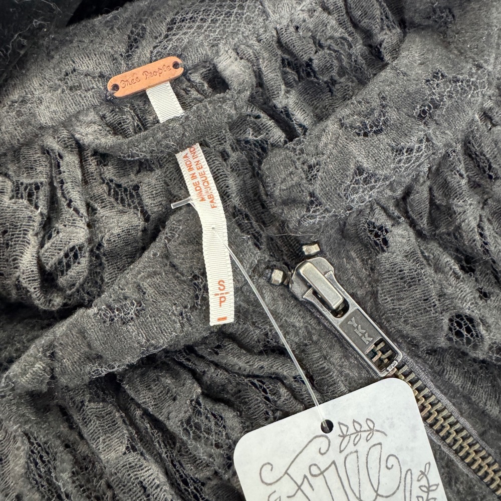 NWT Free People Grey Floral Lace Peplum Zip Up Jacket Puff Sleeve Boho Small NEW - Picture 14 of 15